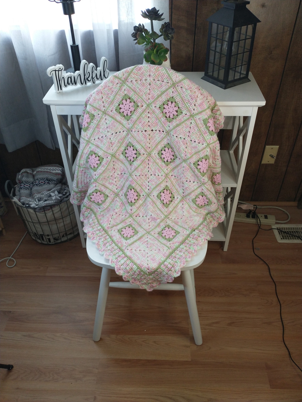New Hand Crocheted Flower Granny Square Baby Girl Blanket